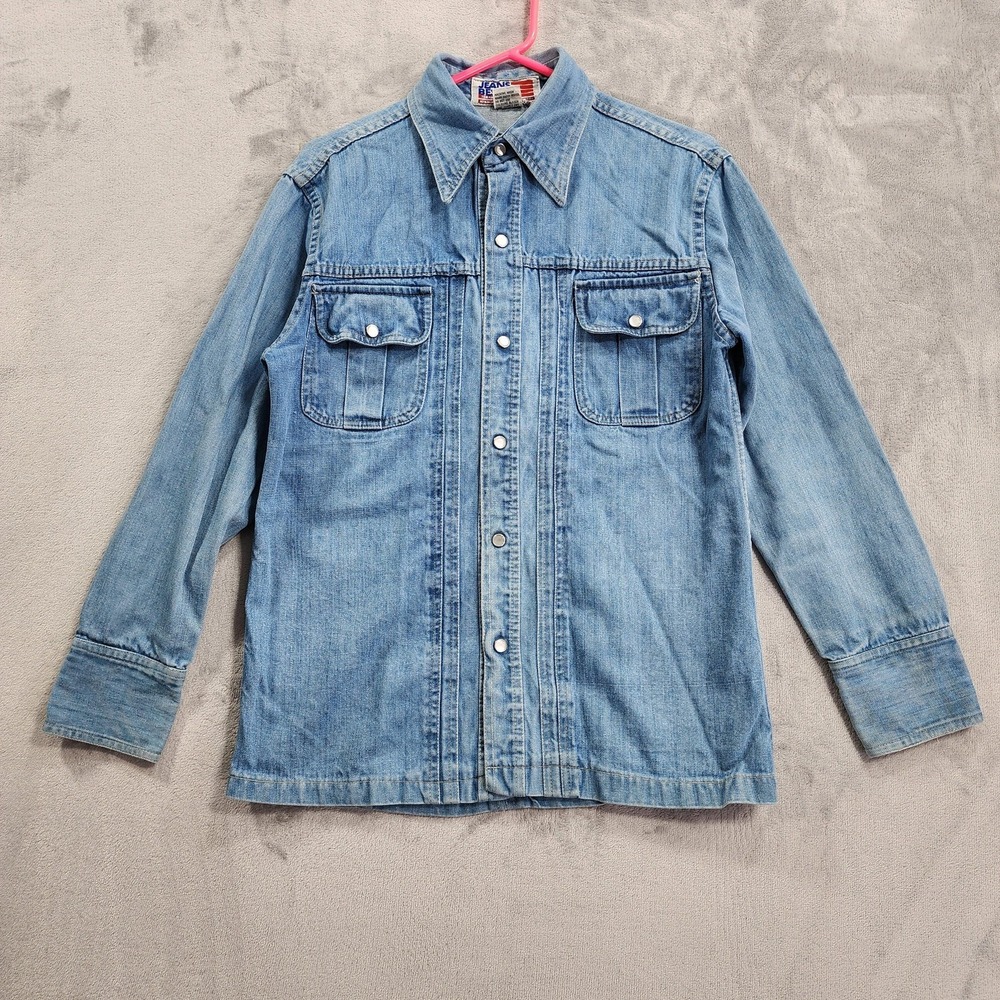 Vintage Jeans Best Jacket Mens S‎ Blue Denim Snap Front Western Shacket Casual